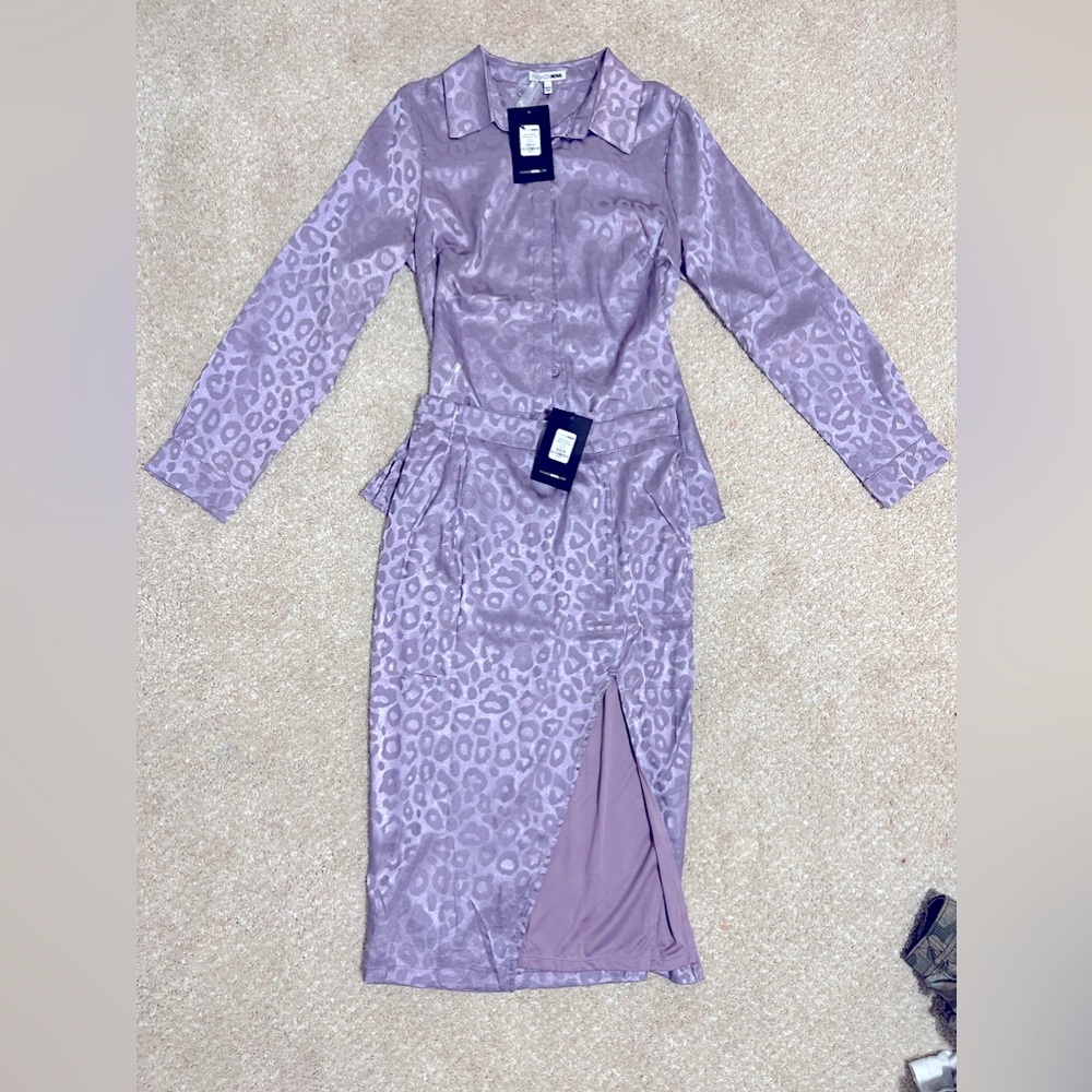 Lavender animal print blouse skirt set